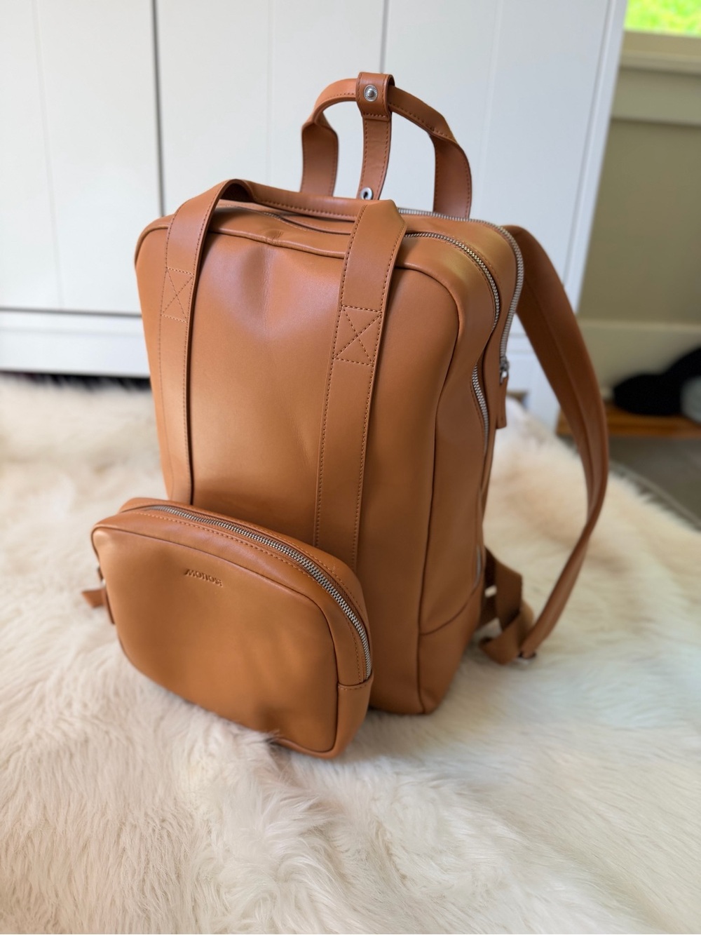 Monos Metro Backpack in Tan/Cognac Vegan Leather – Excellent Condition